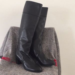 J Crew Knee Length Black Leather Boots Size 11
